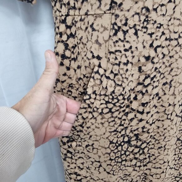 Lands" End Tan Black Animal Print Jersey Fit & Flare Dress Office Preppy 10 - Picture 4 of 15